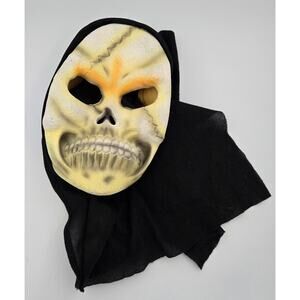 Rubber Skeleton Halloween Mask with Black Hood